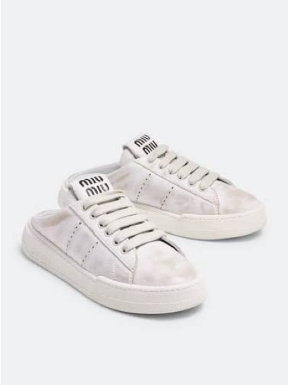 Miu Miu Off-White Distressed Lace-Up Mule Sneakers size 38